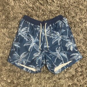 America Eagle Blue Palm-Print Swim Trunks